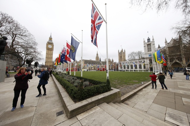 Commonwealth flags at Westminster London
