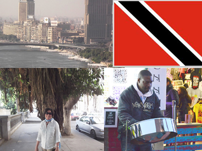 montage - River Nile, Trinidad flag, panman in London, Natalie Williams