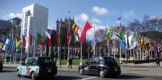 Flags on Commonwealth day at Parliament Square. Photo by Debbie Ransome