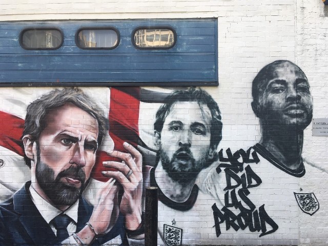 Photo credit: Mural of Gareth Southgate, Harry Kane and Raheem Sterling in London (photo by Colin Babb)