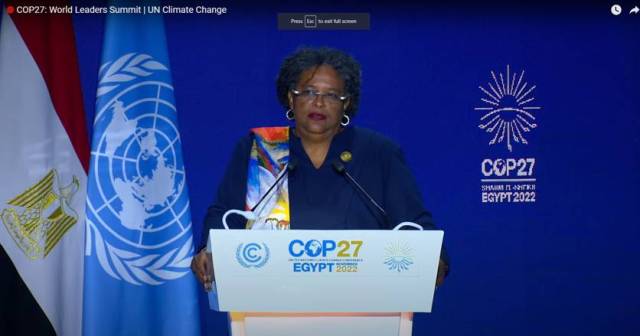 Mia Mottley on the COP27 podium. Does the Caribbean need a change diplomacy?